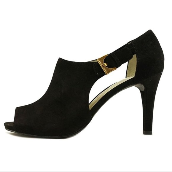 NWOT Suede Peep-Toe Heel w/Gold Accents Sz 9.5 - Picture 8 of 15